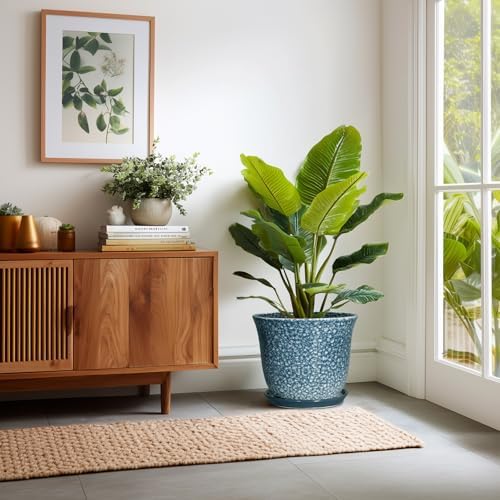 Ceramic Plant Pots - 12 Inch Pots for Plants Indoor Outdoor, Large Round Planter with Drainage Hole and Saucer, Modern Decorative Planters, Garden House Decor, House Warming Gifts, Blue - Image 6