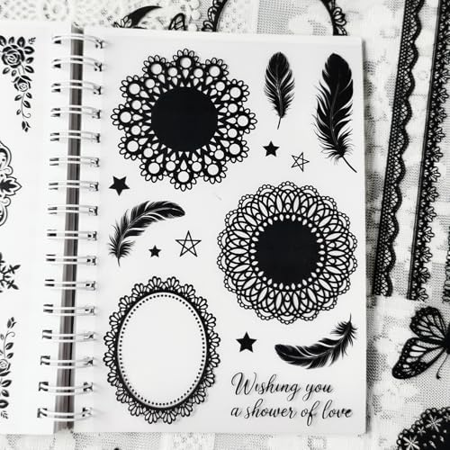 130 Pcs Vintage Black White Lace Scrapbook Stickers - Classic Butterfly Feather Heart Embellishments for DIY Journal Wedding Photo Album Craft Decor, Fade-Resistant Waterproof Reusable - Image 6