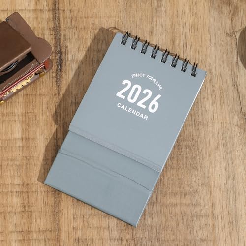 Mini Desk Calendar 2027-2028 - Runs From January 2027 until June 2028 Small Desktop Calendar Thick Paper Twin-Wire Binding with Stickers for Home Office School (Mini Grey) - Image 4