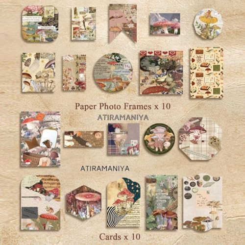 ATIRAMANIYA 346pcs Vintage Scrapbook Kit Aesthetic Junk Journal Set with Stickers, Washi Tape, A6 Notebook & Decorative Paper, All-in-One Scrapbook Kit Stationery (Mushroom) - Image 5