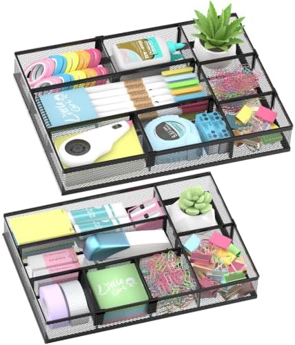 SUPEASY 2 Pack Desk Drawer Organizer with Adjustable Dividers, Black by SUPEASY