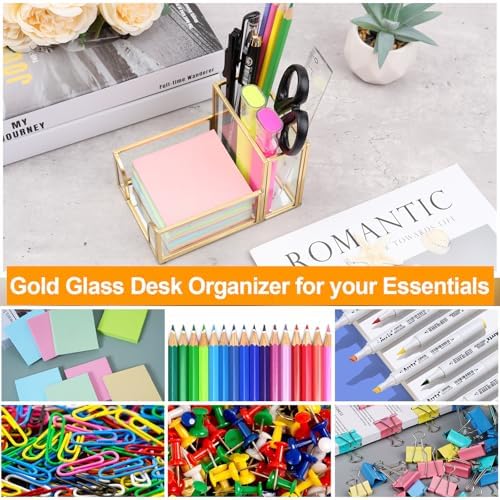 Sticky Note Holder,Glass Post It Note Dispenser with Pen Slot,Gold 3 x 3 Inch Post It Note Holder for Desk,Stylish Sticky Note Dispenser for Home Office Desk - Image 7
