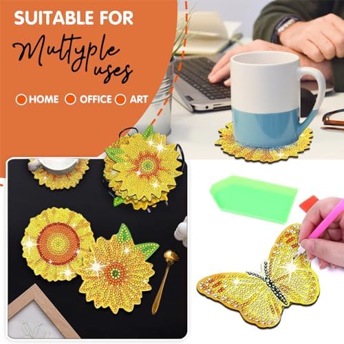 10 pcs Diamond Painting Coasters | Diamond Art Coasters | Sunflower Diamond Art Painting | Perfect Art Craft Gift for Sunflower Lover, Dad, Mom, Grandparents, Brother, Sister. - Image 4