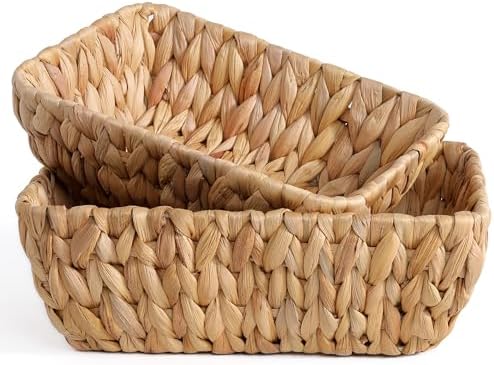 Small Wicker Baskets for Organizing 2 Pack, Hand Woven Baskets for Storage, Towels and Toilet Paper Organization, Woven Gift Basket,Countertop Baskets Set for Organizing by DAICOLAD