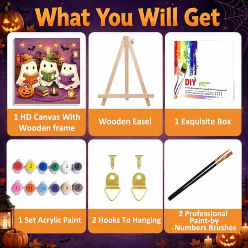 Mandun Halloween Ghost Paint by Numbers Kit for Kids, 8x8 inch - Image 4