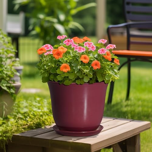 12 Inch Pots for Plants - Ceramic Planter for Indoor Outdoor, Round Plant Pot with Drainage Hole and Saucer, Large Planters, Modern Flower Pots, Home Room Office Decor, Gardening Gifts, Red - Image 4