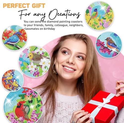 8 pcs Diamond Painting Coasters | Diamond Art Coasters | Birds Diamond Art Painting | Perfect Art Craft Gift for Birds Lover, Dad, Mom, Grandparents, Brother, Sister. - Image 3