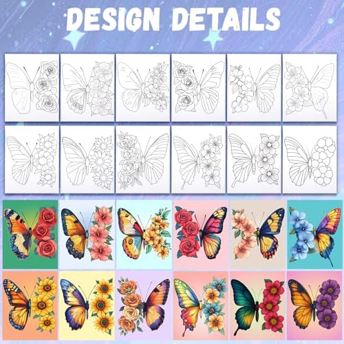 12PCS 8x10IN Pre Drawn Canvas to Paint for Adults Butterfly Paint Party - Image 2