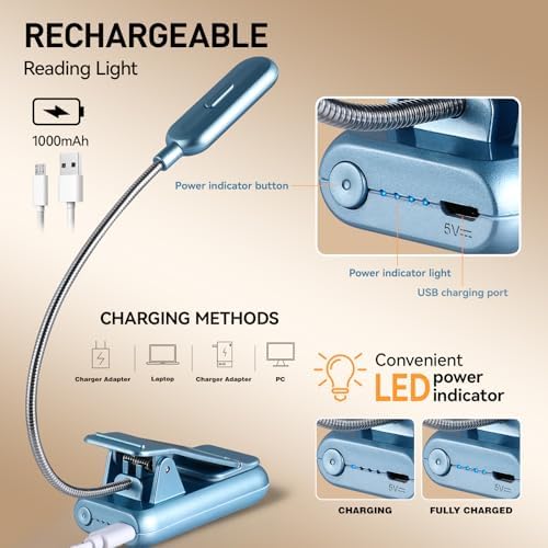 VAVOFO Rechargeable Reading Light, Clip on Book Light for Reading in Bed - Image 4