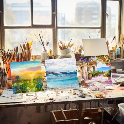 Motimind 36 Pcs 8 x 8 Mini Canvas and 8" Easel Set Bulk for Paint Party - Image 4
