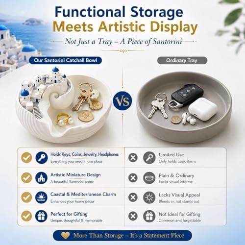 Catchall Bowl Santorin, Shell Tray, Dish Greek Island Holder Organizer, Decorative Key Holder Bowl, for Keys Coins & Jewelry, for Entryway Table Dresser, 3D Printed Practical Gift (1 pc) - Image 4