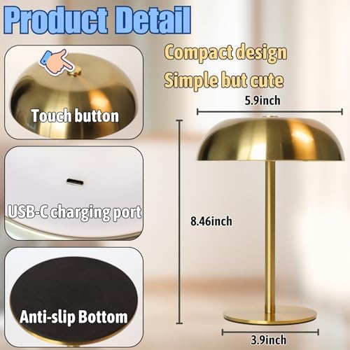 2 Pack Cordless Mushroom Table Lamp, Rechargeable, Dimmable 3 Color, Black - Image 7