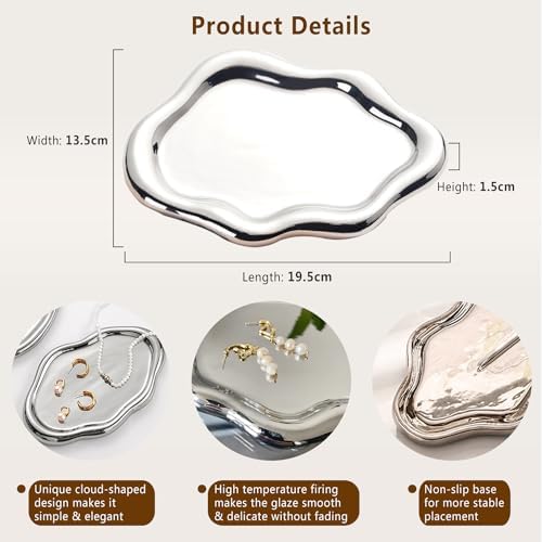 Ceramic Jewelry Dish for Women, Silver Cloud Trinket Dish Jewelry Holder - Image 6