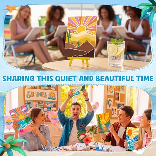 Blosssound 10 Set Pre Printed Sunrise Canvas Pre Drawn Canvas Painting with Easel Kits 5" x 7" Outline Painting Panels for Beginners, DIY Craft Project, Party Favor, Home Decors - Image 5
