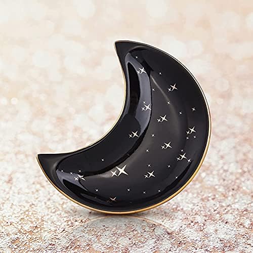Patelai 2 Pieces Moon Trinket Tray Jewelry Plate Trinket Dish Tray Ring Ceramics Jewelry Dish Gifts for Rings, Earrings, Bracelets, Necklaces, Crystals Stones(White, Black) - Image 3