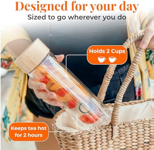 Pure Zen Tea Glass Tea Infuser Bottle, Leakproof, Tea Tumbler with Infuser - Image 6