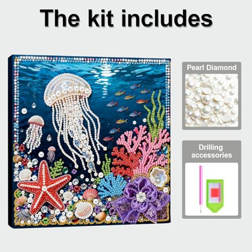 LQCrafK DIY 3D Pearl Art Painting Handcraft Kit for Adults Beginners, Home Wall Decoration, Creative Design Framed Painting with Tools-Jellyfish - Image 7