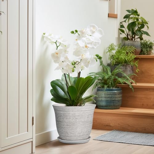 Ceramic Flower Pots - 10 Inch Plant Pot with Drainage Hole and Saucer, Round Planter for Indoor Outdoor, Modern Planters, Large Flower Pot, Home Porch Garden Decor, Plant Lover Gifts, Grey - Image 6