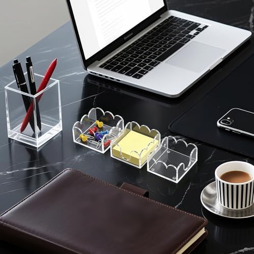 YAGELI Magnetic 3-in-1 Acrylic Sticky Note Holder Dispenser | Modern Desktop Organizer for 3x3 Post It Notes & Memo Pads with Non-Slip Base | for Productive Workspace at Office, Home or School | Clear - Image 5
