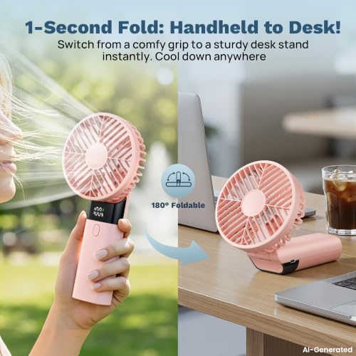 AJVV Handheld Fan Rechargeable, Portable Mini Fan, Up to 10H Runtime, 180° Foldable Personal Fan, USB Travel Fan with 3000mAh Battery for Pocket, Office, Bedroom, Camping - Image 2