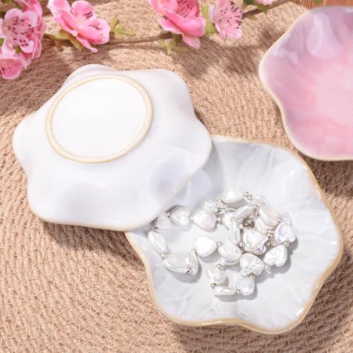 Ceramic Jewelry Tray Set of 2, 4.25" Flower Porcelain Trinket Dishes - Image 2