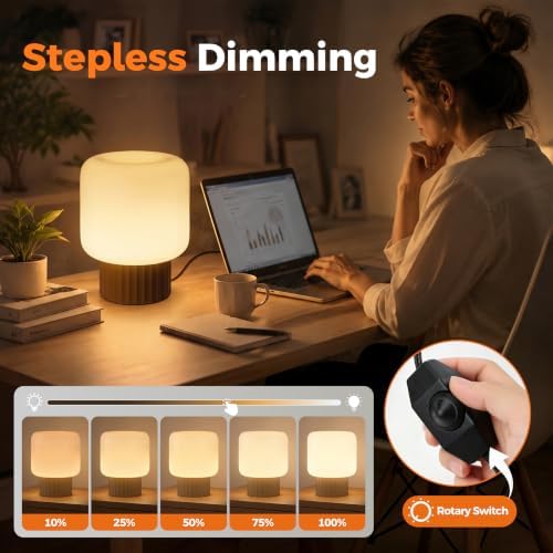 VOLISUN Mushroom Lamp, Plug-in Table Lamp with White Glass Shade, 2700K Warm White & Stepless Dimming, Modern Bedside Lamp for Bedroom, Living Room and Home Decor, 1 Pack (Brown) - Image 3