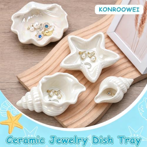 Jewelry Dish Tray For Coastal Beach Room Decor,Cute Ceramic Ring Holder Gift For Women Sister Mom Friend,Decorative Trinket Jewelry Organizer Tray For Rings Earrings Necklaces ets (WhiteConch) - Image 4