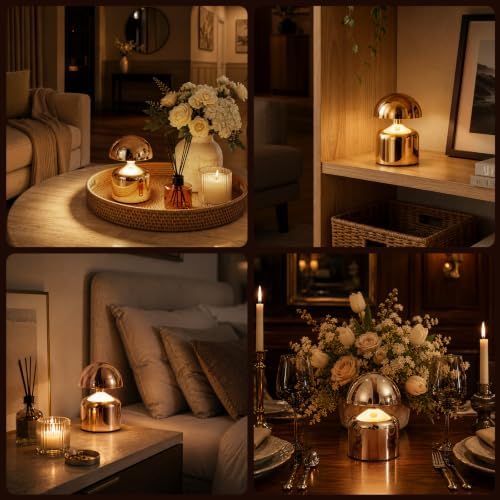 Mini Mushroom Rechargeable Table Lamp Cordles, Gold, 2 Pack - Image 7