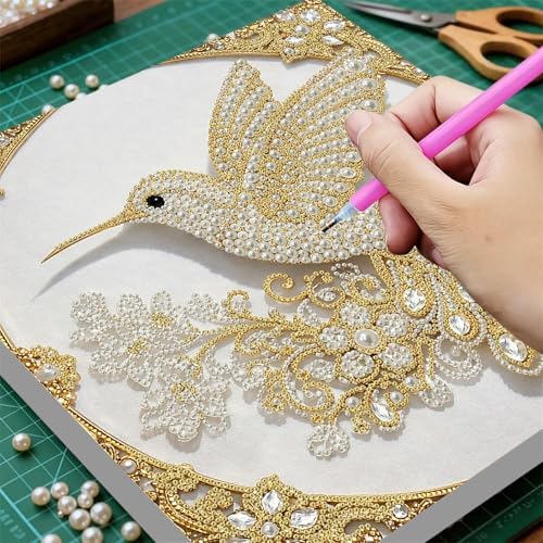 DIY Pearl Art Painting with Frame Creative Pattern Design Festival Stress-Relieving Home Wall Decoration 9.8X9.8in Tool Included-Hummingbird - Image 5