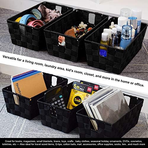 Woven Black Storage Baskets Shelf Tote Boxes Container, Durable Storage Organizer Bins with Built-in Handles for Bedroom, Office, Closet, Kids Room, Nursery, 3-Pack,11.4”x 6.5”x 4.5” - Image 2