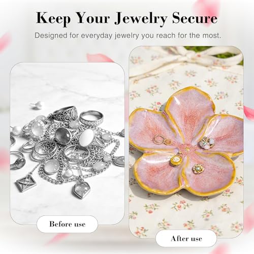 SEEDUSTRY Ceramic Jewelry Tray, Petal Ring Dish, Small Ceramic Jewelry Trinket Holder, Desktop Decoration, Dainty‌ Plate for Rings, Earrings, Necklace, Gifts for Mother Girlfriend Daughter Sister - Image 4