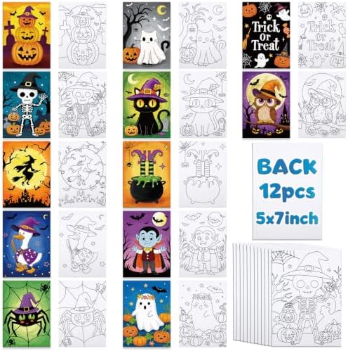 Louise Maelys 12 Pack Halloween Pre Drawn Canvas to Paint for Kids by LouiseMaelys
