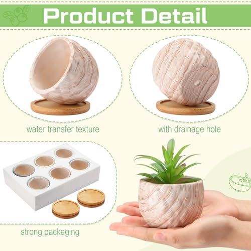 Ziliny Marbling Ceramic Flower Pot 3.35 Inch Succulent Small Plant Cactus Herbs Planter Ceramic Pot with Drainage Hole Matte Round Container(6 Pcs,Elegance Style) - Image 3