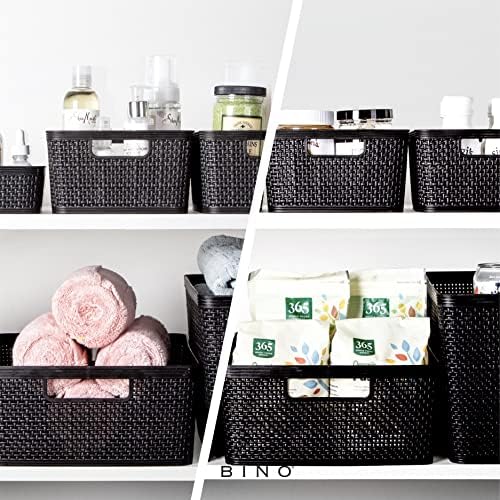 BINO | Woven Plastic Basket | Medium (Black), 4-Pack | THE JUTE COLLECTION | Home Organization, Space - Saving Storage, Stylish Design | Jute Basket | Plastic Storage Basket - Image 5