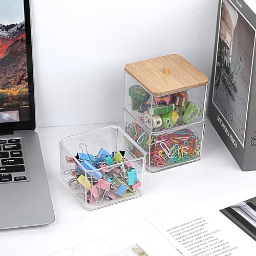 Paperclip Dispenser with Lid 3 layers Clear Paper Clip Holder for Desktop Stackable Desk Storage Box for Office Small Acrylic Organizer Box for Bathroom - Image 2