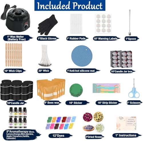 Haccah Complete Candle Making Kit with Wax Melter, Candle Making Supplies, Candle Making Kit for Adults,Beginners,Including Electric Stove,Wicks,Beeswax Wax,Rich Scents,Candle Tins,Dyes,Wick Clip - Image 4