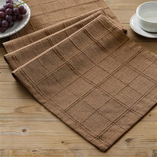ZeeMart Linen Checked Farmhouse Table Runner, 13x90 Inches Roasted Brown by ZEEMARTONLINE