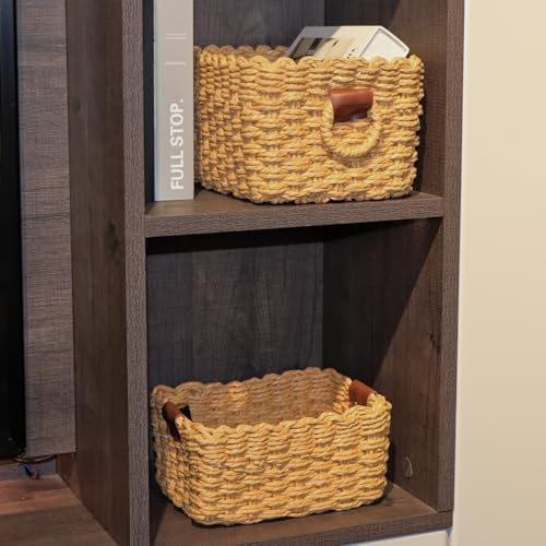 QINGTUHONE Woven Paper Rope Wicker Basket for Organizing(Set of 3,Desert) - Image 5