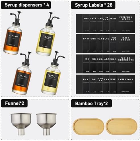 Coffee Syrup Dispenser for Coffee Bar with Black Upgraded Pump, 4 Pack - Image 2