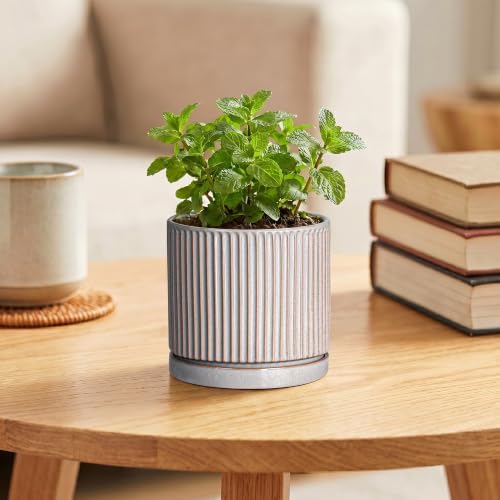 Ceramic Planter, 4 Inch Plant Pots, Round Pots for Plants, Grey - Image 4