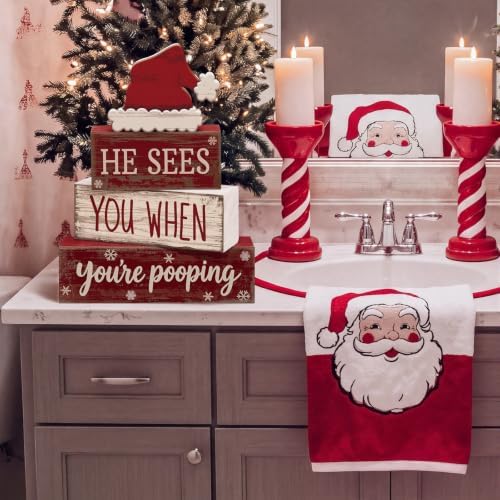 Moucuny 4 Pcs Christmas Bathroom Decorations, Funny Christmas Wooden Signs - Image 4