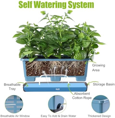 Oliz Window Box Planter 8 Pcs, 17 Inches Rectangle Flower Pots with Drainage Holes and Trays, Vegetable Planters for Windowsill Patio Garden Balcony Home Porch Yard Indoor Outdoor (Blue) - Image 4