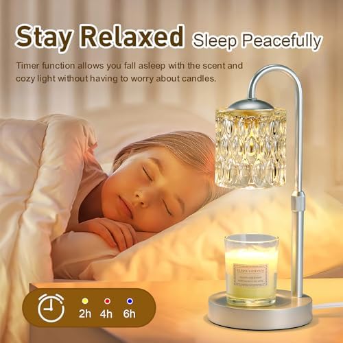 Briever Dimmable Candle Warmer Lamp with Timer, Height Adjustable Electric Candle Wax Warmer, Christmas Birthday Gifts for Women Mom, House Warming Gifts New Home Room Decor, Silver Solid Wood Base - Image 4