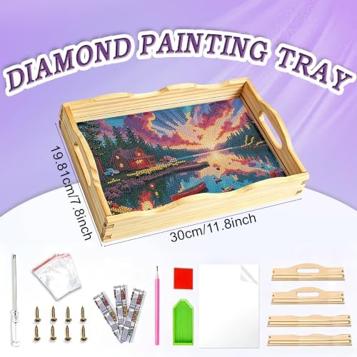 Scenery Diamond Art Tray Wooden Serving Tray with Handles Decor 7.8×11.8 in - Image 2
