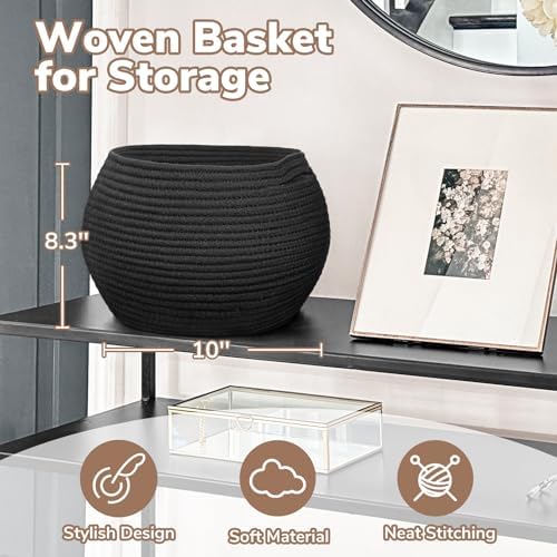 Goodpick Small Rope Storage Basket, Black Round Baskets for Socks, Dog Toys, Towels, Cute Baby Basket for Living Room, Bedroom, Nursery, Towel Baskets for Bathroom, 10 x 8.3 inches (Pack of 2) - Image 5