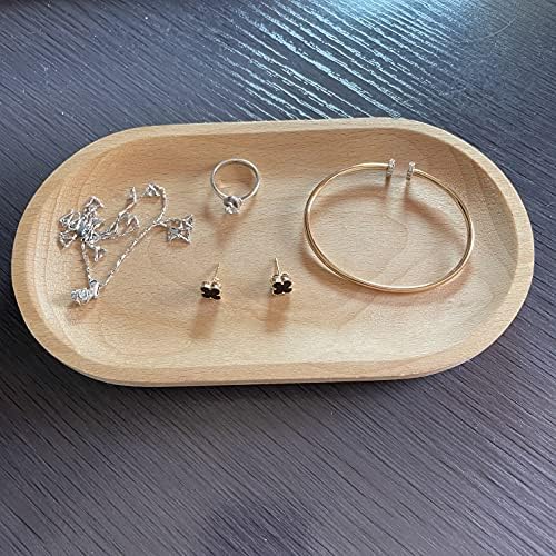 Mini Serving Tray for Jewellery Key Coin Set of 2, Oval Wood Natural Dessert Cup Tray, Small Wooden Cheese Plate, Tableware Decorative Tray - Image 2