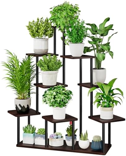 AZERPIAN 9 Tier Tall Plant Stand Indoor Corner Tiered Shelf Metal MDF Board by AZERPIAN