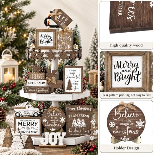 Mifoci 18 Pcs Farmhouse Tiered Tray Decor Home Wooden Signs - Image 4