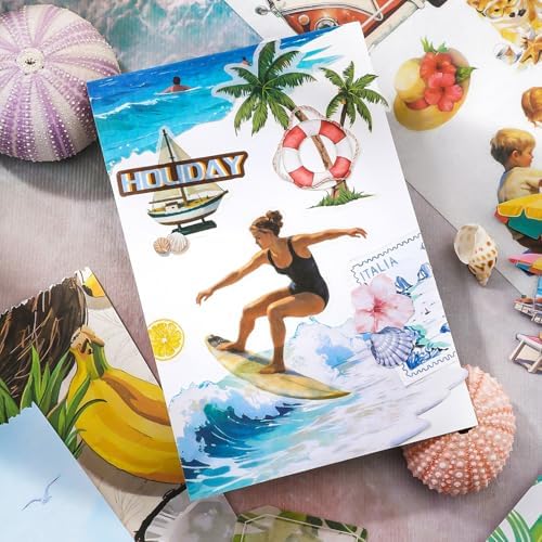 PRSTINCOL Summer Beach Stickers Book,50 Sheets Vintage Ocean Sticker Book for Journaling Scrapbooking,8.3x5.5 Inch Aesthetic Surf Stickers for Adults Crafts - Image 7