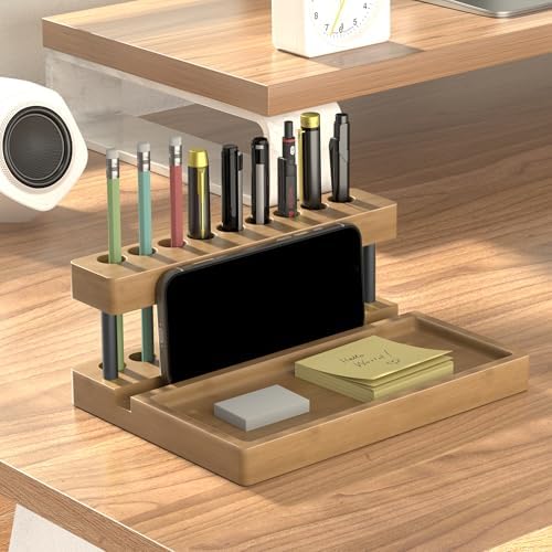 Wooden Pen Holder for Desk, Solid Wood Pen Display Stand with 9 Slots - Image 4